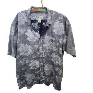 Big Dogs Men’s L Hawaiian Shirt‎ St Bernard Tropical Reverse Print Passport Blue